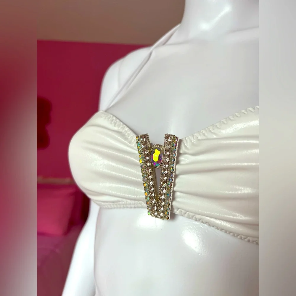 White AB Rhinestone V Jewel Top